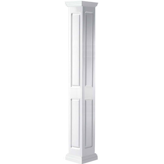 Ekena Millwork 10"W x 12'H Premium Square Non-Tapered Double Raised Panel PVC Endura-Craft Column Wrap Kit, Tuscan Capital & Base