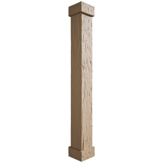 Ekena Millwork 10"W x 4'H Hand Hewn Endurathane Faux Wood Non-Tapered Square Column Wrap with Standard Capital & Base