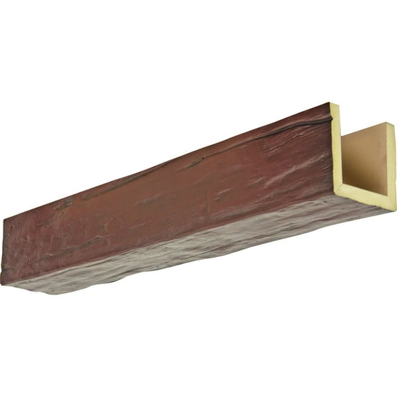 Ekena Millwork 10"W x 4"H x 18'L 3-Sided (U-beam) Riverwood Endurathane Faux Wood Ceiling Beam, Premium Cherry