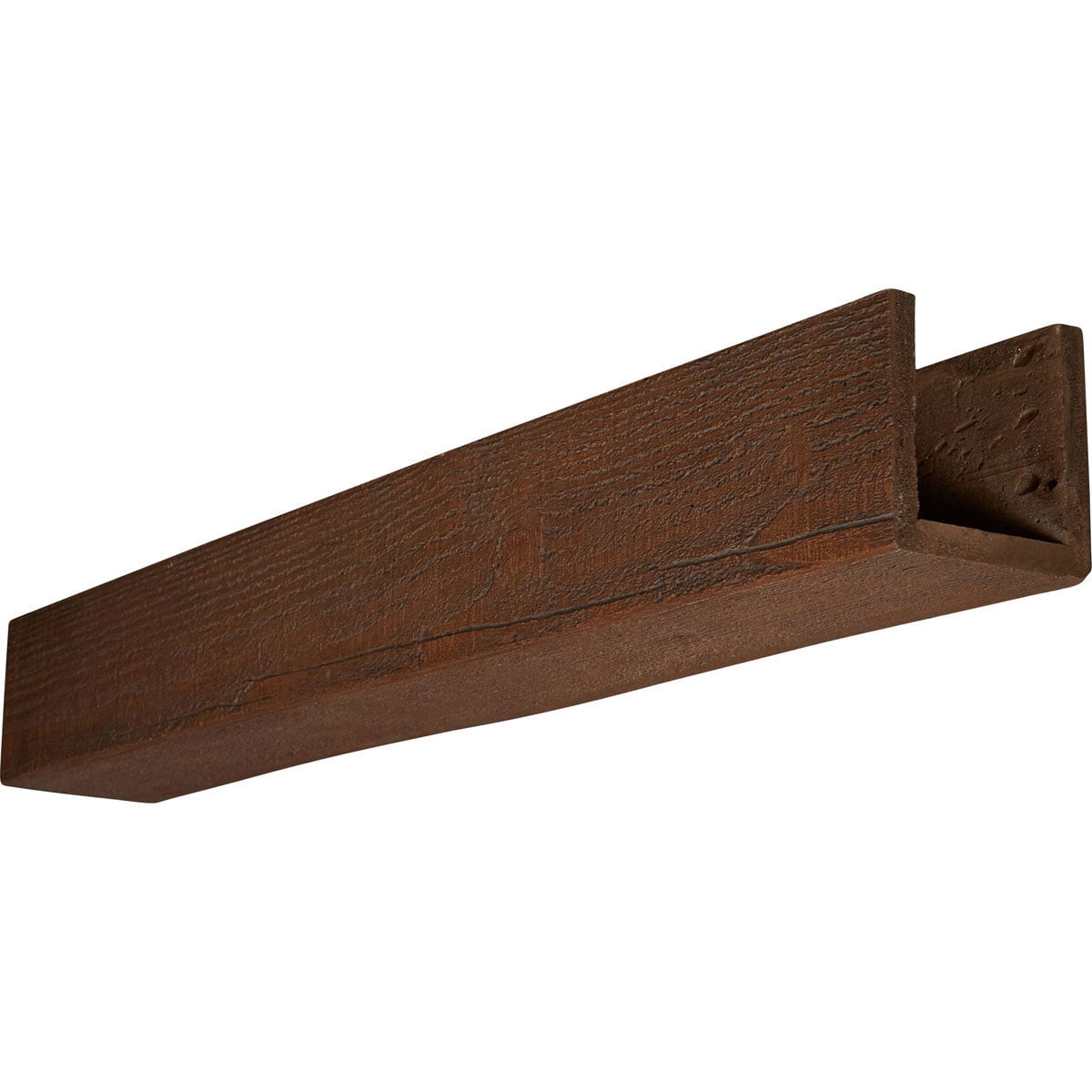 Ekena Millwork 10"W x 4"H x 8'L 3-Sided (U-beam) Rough Sawn Endurathane Faux Wood Ceiling Beam, Natural Pecan