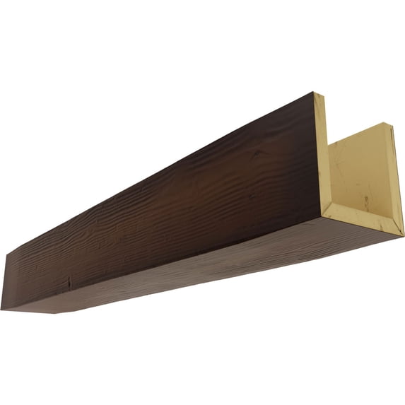 Ekena Millwork 10"W x 6"H x 20'L 3-Sided (U-beam) Sandblasted Endurathane Faux Wood Ceiling Beam, Premium Mahogany