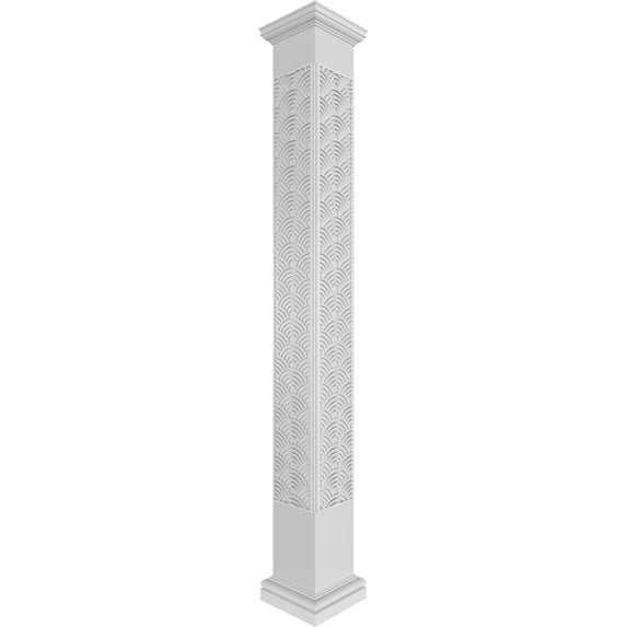 Ekena Millwork 10"W x 8'H Craftsman Classic Square Non-Tapered Art Deco Fretwork Column w/ Tuscan Capital & Tuscan Base