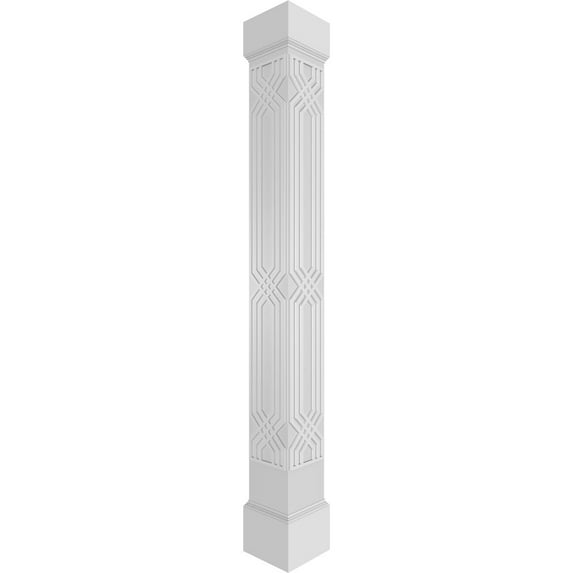Ekena Millwork 10"W x 8'H Craftsman Classic Square Non-Tapered Atlas Fretwork Column w/ Mission Capital & Mission Base