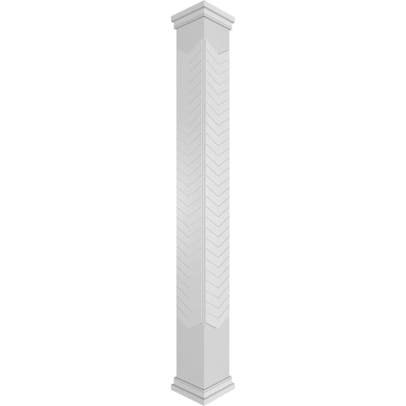 Ekena Millwork 10"W x 8'H Craftsman Classic Square Non-Tapered Chevron Modern Fretwork Column w/ Prairie Capital & Prairie Base