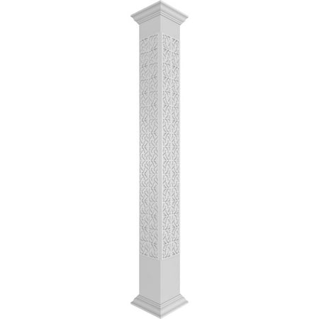 Ekena Millwork 10"W x 8'H Craftsman Classic Square Non-Tapered Paisley Fretwork Column w/ Crown Capital & Crown Base
