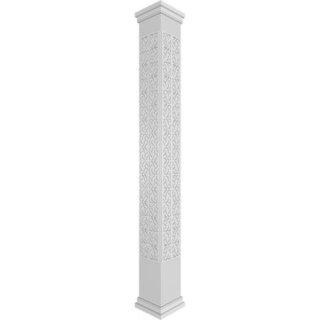 Ekena Millwork 10"W x 8'H Craftsman Classic Square Non-Tapered Paisley Fretwork Column w/ Prairie Capital & Prairie Base