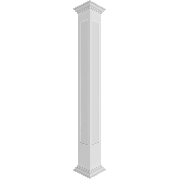 Ekena Millwork 10"W x 8'H Craftsman Classic Square Non-Tapered, Recessed Panel PVC Column Kit, Crown Capital & Crown Base