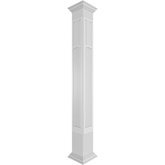 Ekena Millwork 10"W x 8'H Craftsman Classic Square Non-Tapered San Miguel Mission Style Fretwork Column w/ Crown Capital & Crown Base