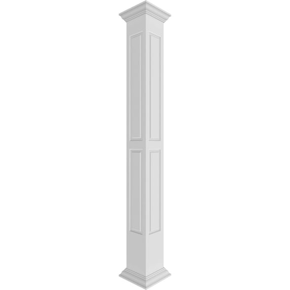 Ekena Millwork 10"W x 9'H Craftsman Classic Square Non-Tapered, Double Raised Panel PVC Column Kit, Crown Capital & Crown Base