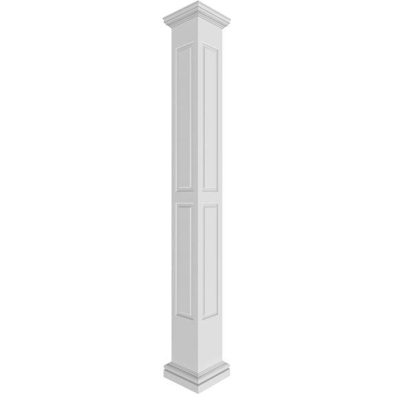 Ekena Millwork 10"W x 9'H Craftsman Classic Square Non-Tapered, Double Raised Panel PVC Column Kit, Tuscan Capital & Tuscan Base