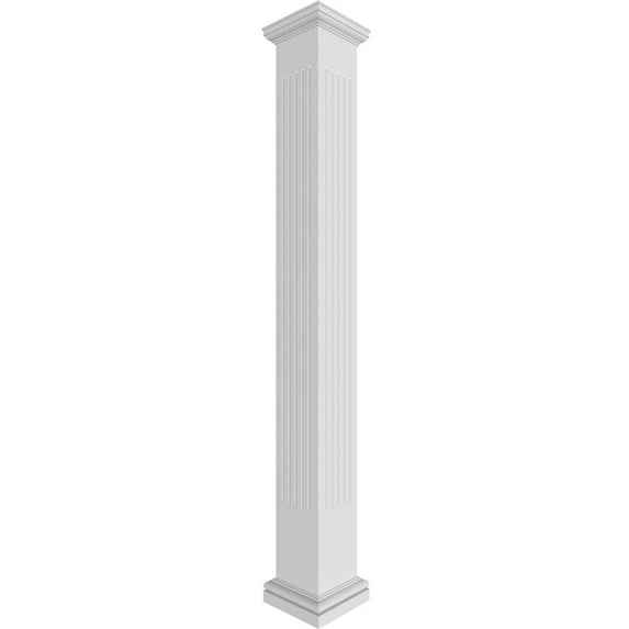 Ekena Millwork 10"W x 9'H Craftsman Classic Square Non-Tapered, Fluted PVC Column Kit, Tuscan Capital & Tuscan Base