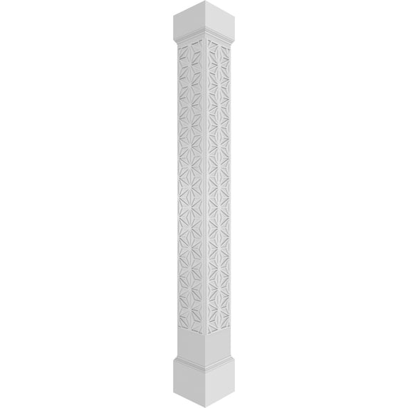 Ekena Millwork 10"W x 9'H Craftsman Classic Square Non-Tapered Hampton Fretwork Column w/ Mission Capital & Mission Base