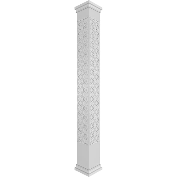 Ekena Millwork 10"W x 9'H Craftsman Classic Square Non-Tapered Hampton Fretwork Column w/ Prairie Capital & Prairie Base