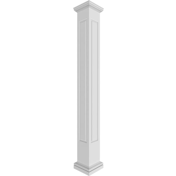 Ekena Millwork 10"W x 9'H Craftsman Classic Square Non-Tapered, Raised Panel PVC Column Kit, Tuscan Capital & Tuscan Base