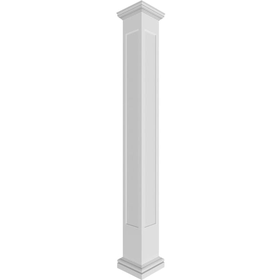 Ekena Millwork 10"W x 9'H Craftsman Classic Square Non-Tapered, Recessed Panel PVC Column Kit, Tuscan Capital & Tuscan Base
