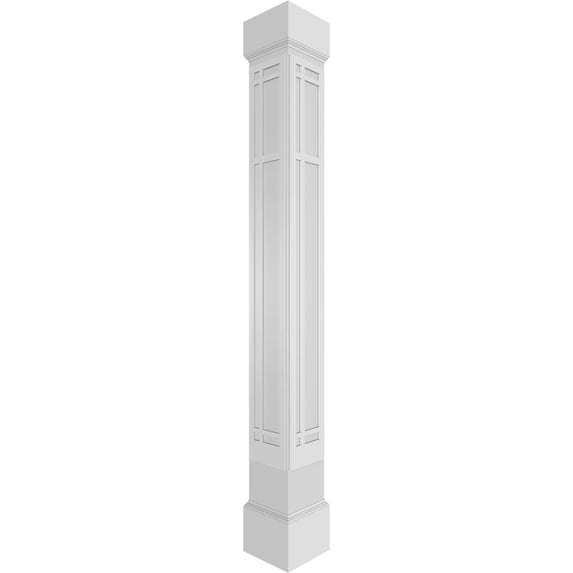 Ekena Millwork 10"W x 9'H Craftsman Classic Square Non-Tapered San Juan Capistrano Fretwork Column w/ Mission Capital & Mission Base