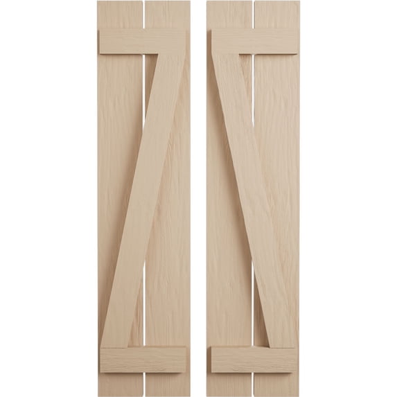 Ekena Millwork 11 1/2"W x 24"H Rustic Two Board Spaced Board-n-Batten Rough Sawn Faux Wood Shutters w/Z-Board (Per Pair), Primed Tan