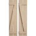 thumbnail image 1 of Ekena Millwork 11 1/2"W x 24"H Rustic Two Board Spaced Board-n-Batten Sandblasted Faux Wood Shutters w/Z-Board (Per Pair), Primed Tan, 1 of 11