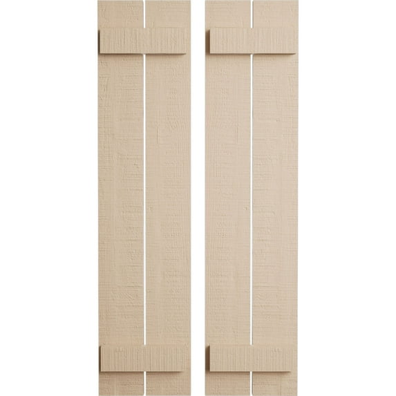Ekena Millwork 11 1/2"W x 26"H Rustic Two Board Spaced Board-n-Batten Rough Cedar Faux Wood Shutters (Per Pair), Primed Tan