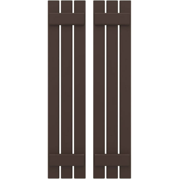 Ekena Millwork 11 1/2"W x 31"H Americraft Three Board (2 Batten) Exterior Real Wood Spaced Board-n-Batten Shutters (Per Pair), Raisin Brown