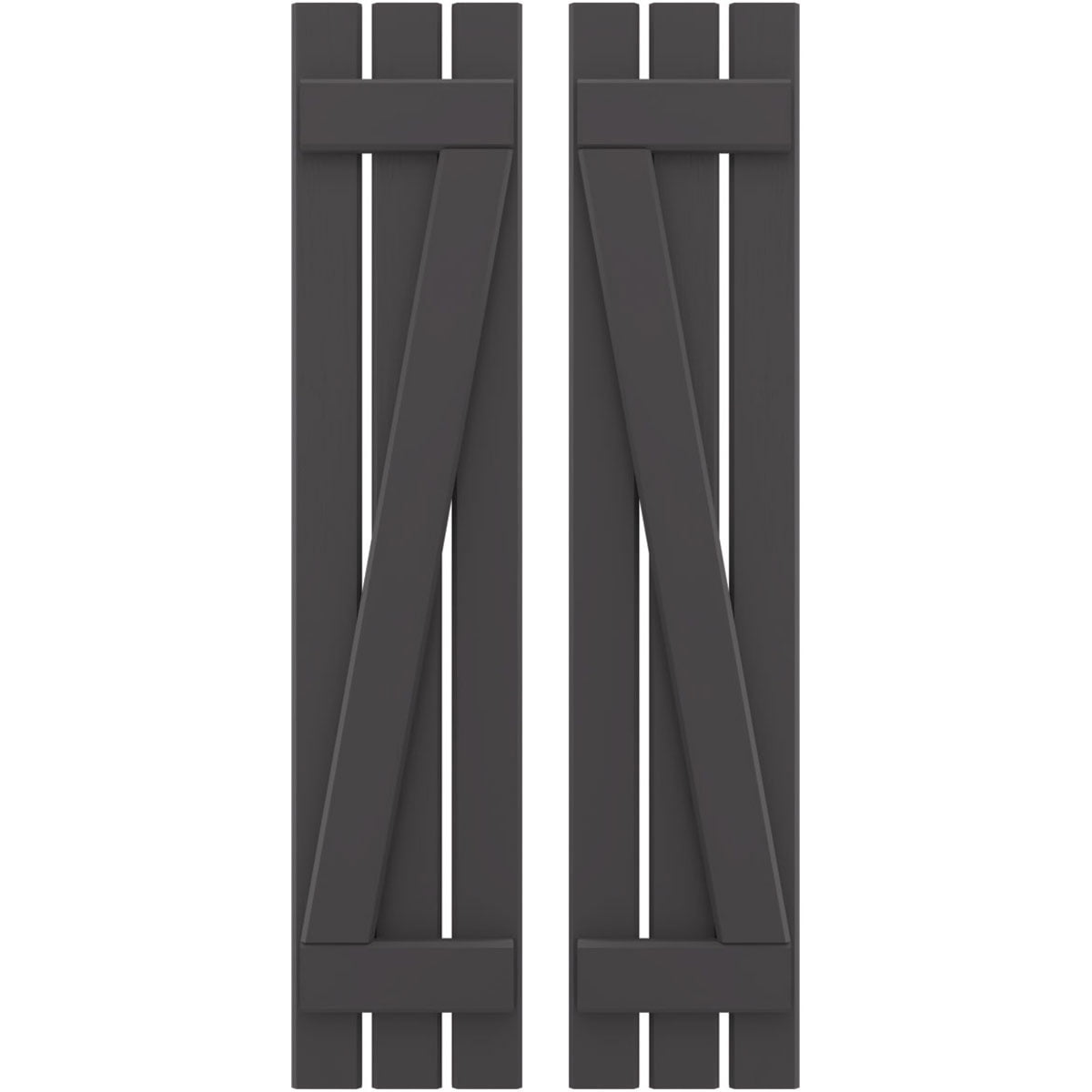 Ekena Millwork 11 1/2"W x 31"H Americraft Three Board (2 Batten) Exterior Real Wood Spaced Board-n-Batten Shutters w/ Z-Bar (Per Pair), Shadow Mountain