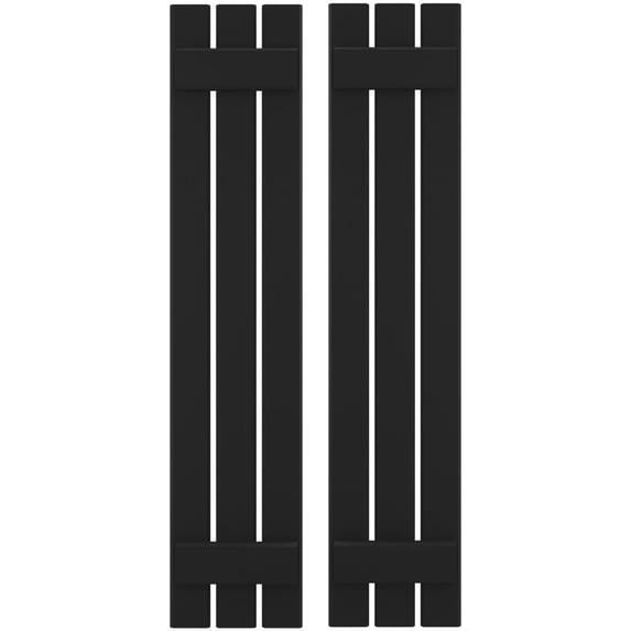 Ekena Millwork 11 1/2"W x 32"H Americraft Three Board (2 Batten) Exterior Real Wood Spaced Board-n-Batten Shutters (Per Pair), Black