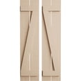 thumbnail image 1 of Ekena Millwork 11 1/2"W x 36"H Rustic Two Board Spaced Board-n-Batten Rough Cedar Faux Wood Shutters w/Z-Board (Per Pair), Primed Tan, 1 of 11