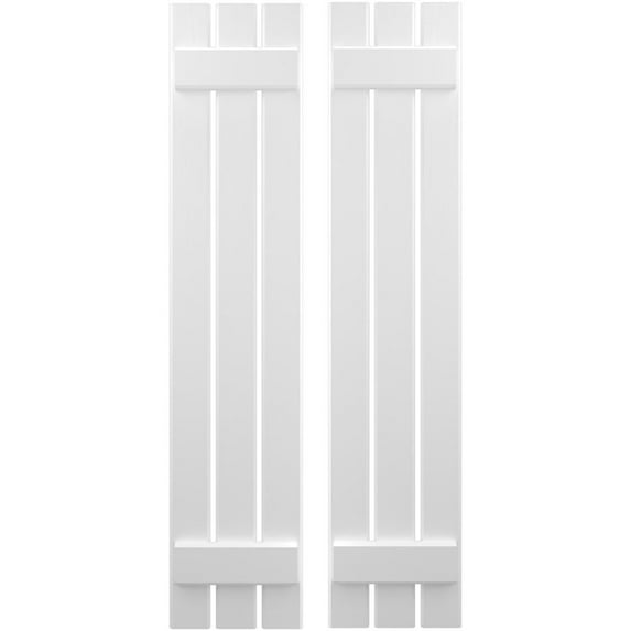 Ekena Millwork 11 1/2"W x 40"H Americraft Three Board (2 Batten) Exterior Real Wood Spaced Board-n-Batten Shutters (Per Pair), White