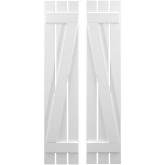Ekena Millwork 11 1/2"W x 41"H Americraft Three Board (2 Batten) Exterior Real Wood Spaced Board-n-Batten Shutters w/ Z-Bar (Per Pair), White