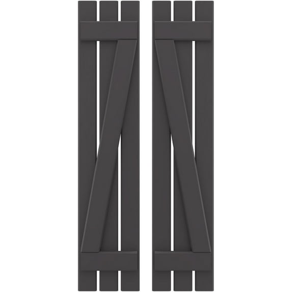 Ekena Millwork 11 1/2"W x 42"H Americraft Three Board (2 Batten) Exterior Real Wood Spaced Board-n-Batten Shutters w/ Z-Bar (Per Pair), Shadow Mountain