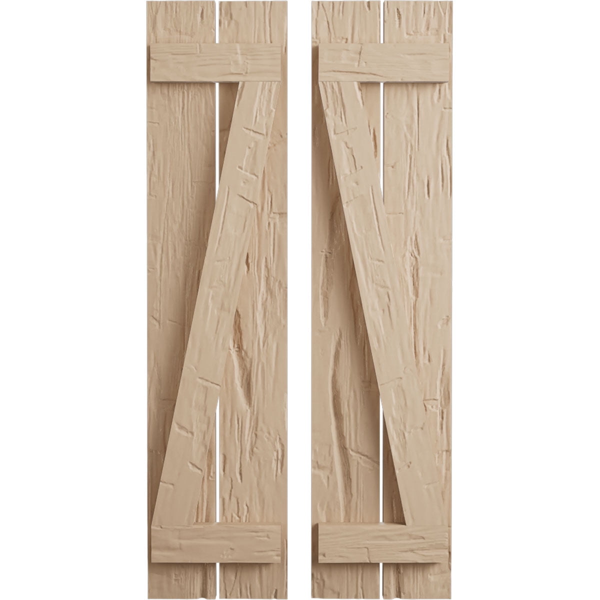 Tan Cedar Rustic Board-n-Batten Faux Wood Shutters with Z-Board, 42"