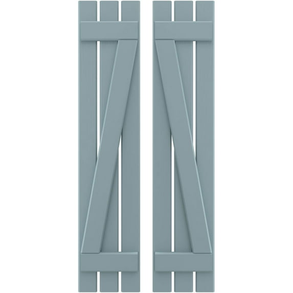 Ekena Millwork 11 1/2"W x 44"H Americraft Three Board (2 Batten) Exterior Real Wood Spaced Board-n-Batten Shutters w/ Z-Bar (Per Pair), Peaceful Blue