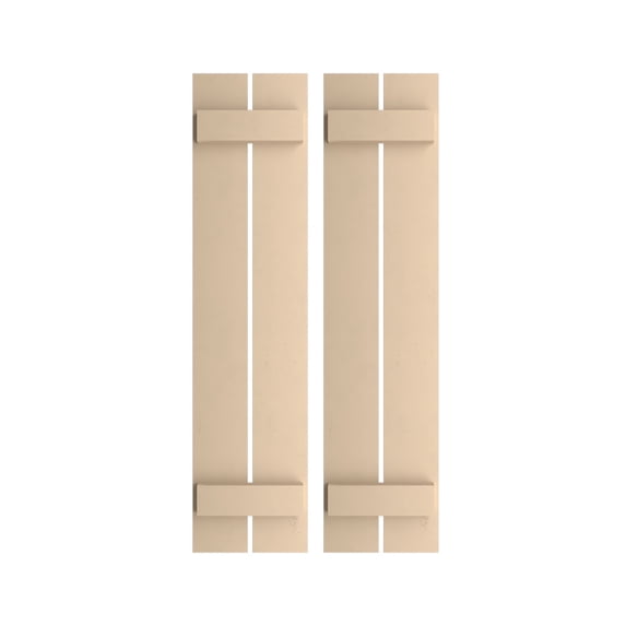 Ekena Millwork 11 1/2"W x 46"H Rustic Two Board Spaced Board-n-Batten Smooth Faux Wood Shutters (Per Pair), Primed Tan