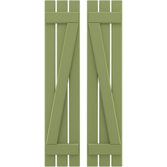 Ekena Millwork 11 1/2"W x 48"H Americraft Three Board (2 Batten) Exterior Real Wood Spaced Board-n-Batten Shutters w/ Z-Bar (Per Pair), Moss Green