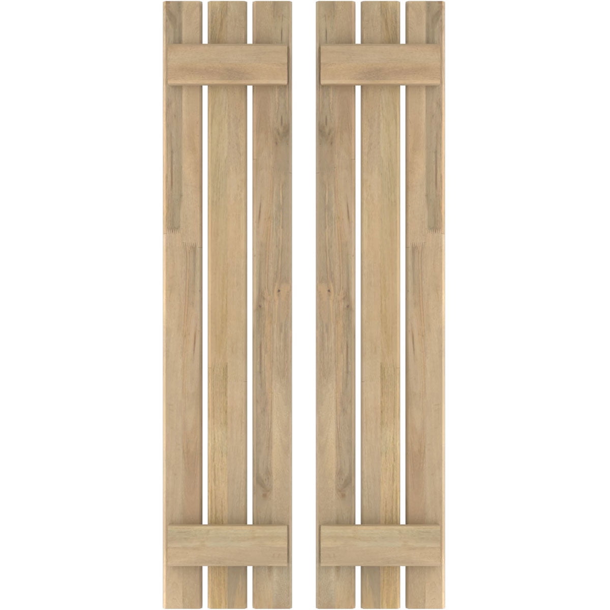Ekena Millwork 11 1/2"W x 49"H Americraft Three Board (2 Batten) Exterior Real Wood Spaced Board-n-Batten Shutters (Per Pair), Unfinished