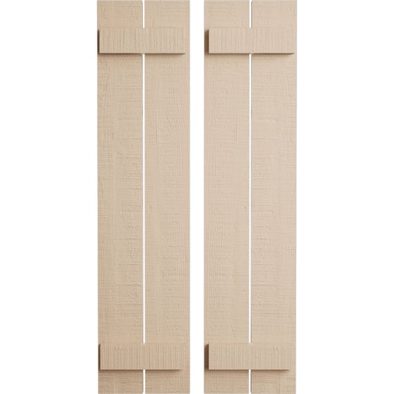 Ekena Millwork 11 1/2"W x 52"H Rustic Two Board Spaced Board-n-Batten Rough Cedar Faux Wood Shutters (Per Pair), Primed Tan