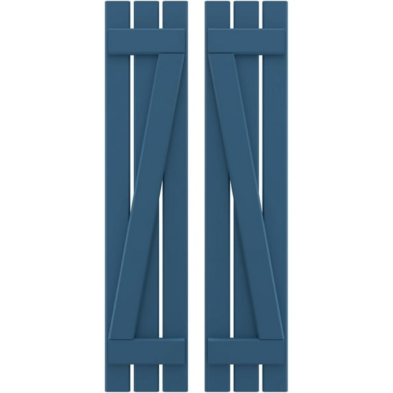 Ekena Millwork 11 1/2"W x 53"H Americraft Three Board (2 Batten) Exterior Real Wood Spaced Board-n-Batten Shutters w/ Z-Bar (Per Pair), Sojourn Blue