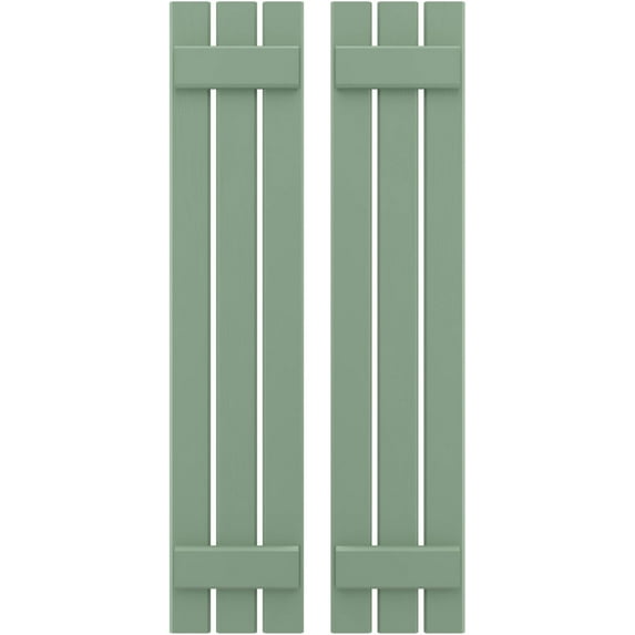 Ekena Millwork 11 1/2"W x 54"H Americraft Three Board (2 Batten) Exterior Real Wood Spaced Board-n-Batten Shutters (Per Pair), Track Green