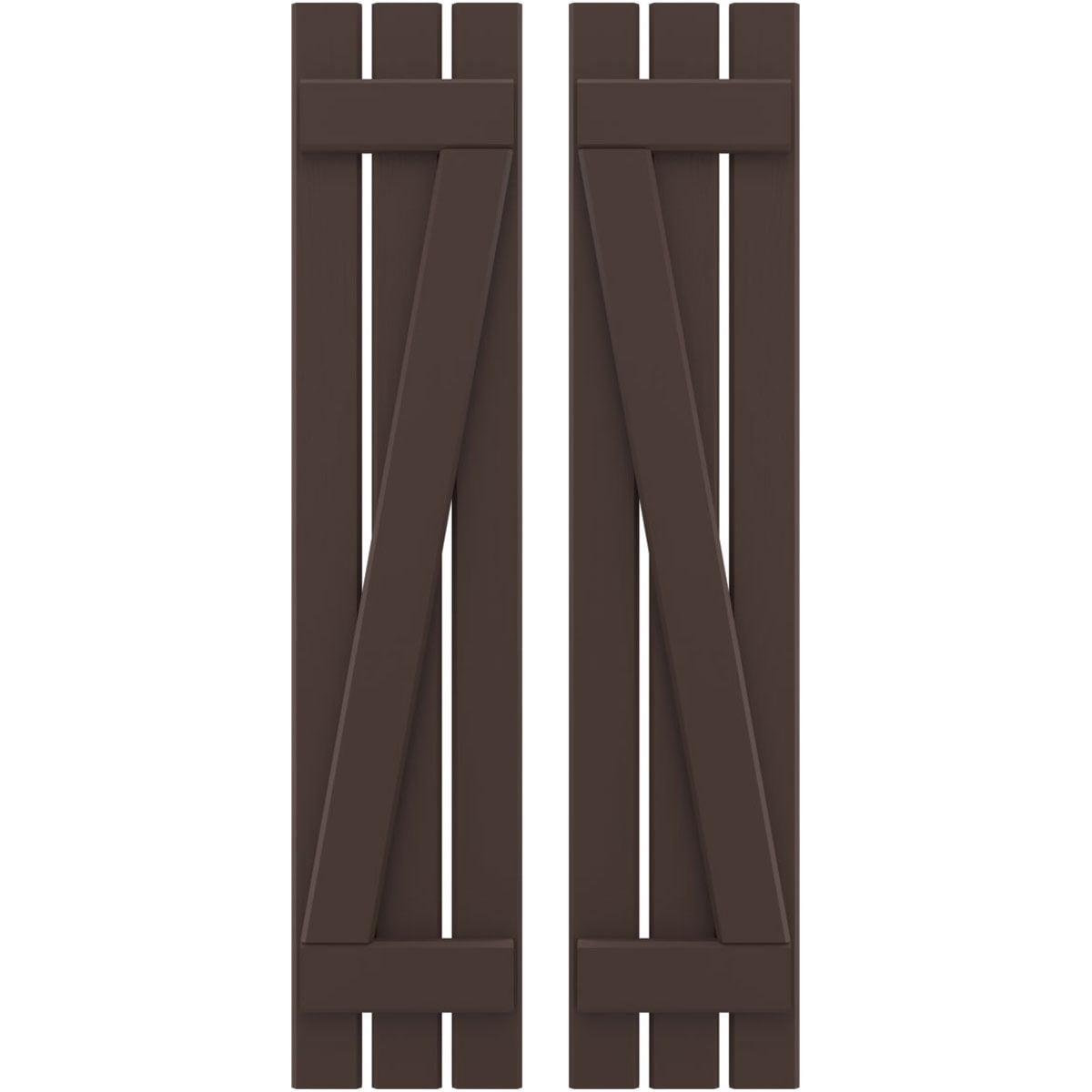 Ekena Millwork 11 1/2"W x 54"H Americraft Three Board (2 Batten) Exterior Real Wood Spaced Board-n-Batten Shutters w/ Z-Bar (Per Pair), Raisin Brown