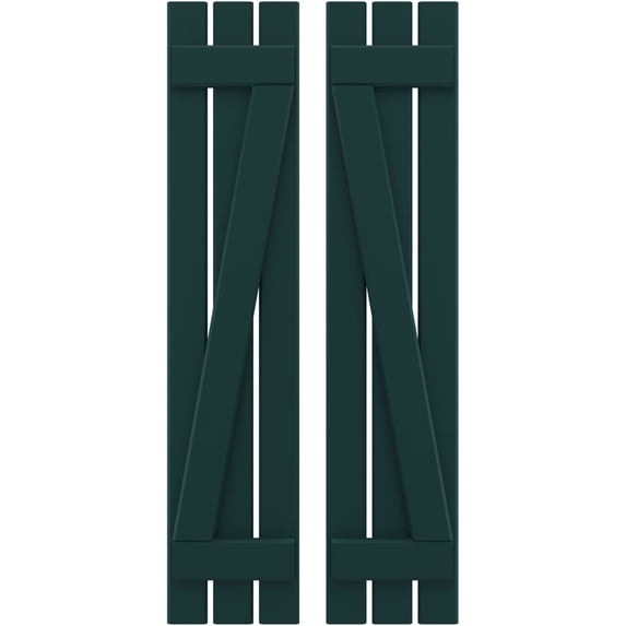 Ekena Millwork 11 1/2"W x 54"H Americraft Three Board (2 Batten) Exterior Real Wood Spaced Board-n-Batten Shutters w/ Z-Bar (Per Pair), Thermal Green
