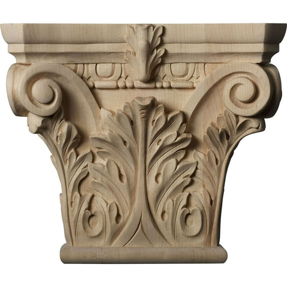Ekena Millwork 11 1/2"W x 6 3/4"BW x 3 3/4"D x 9 5/8"H Large Floral Roman Corinthian Capital (Fits Pilasters up to 6 1/4"W x 2"D), Maple (2-Pack)