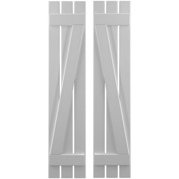 Ekena Millwork 11 1/2"W x 60"H Americraft Three Board (2 Batten) Exterior Real Wood Spaced Board-n-Batten Shutters w/ Z-Bar (Per Pair), Primed