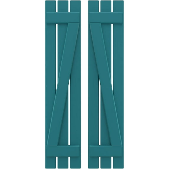 Ekena Millwork 11 1/2"W x 65"H Americraft Three Board (2 Batten) Exterior Real Wood Spaced Board-n-Batten Shutters w/ Z-Bar (Per Pair), Antigua