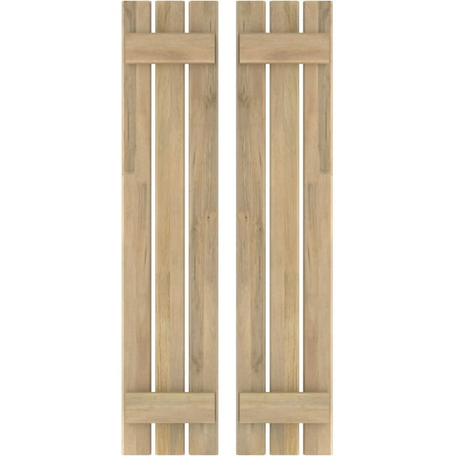 Ekena Millwork 11 1/2"W x 76"H Americraft Three Board (2 Batten) Exterior Real Wood Spaced Board-n-Batten Shutters (Per Pair), Unfinished