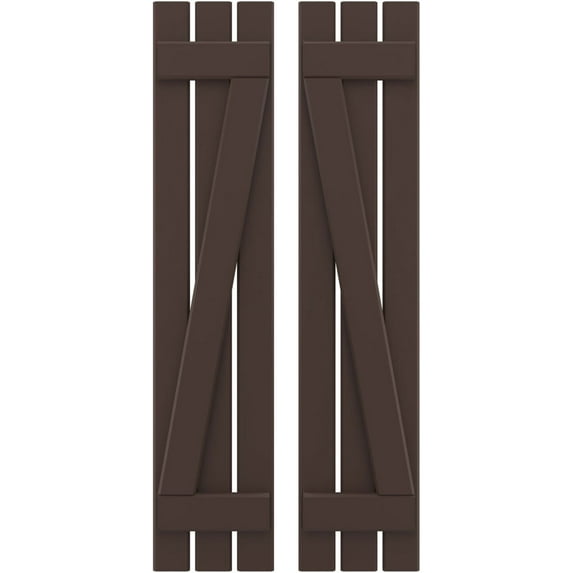 Ekena Millwork 11 1/2"W x 82"H Americraft Three Board (2 Batten) Exterior Real Wood Spaced Board-n-Batten Shutters w/ Z-Bar (Per Pair), Raisin Brown