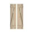 thumbnail image 1 of Ekena Millwork 11 1/2"W x 86"H Rustic Two Board Spaced Board-n-Batten Knotty Pine Faux Wood Shutters w/Z-Board (Per Pair), Primed Tan, 1 of 11