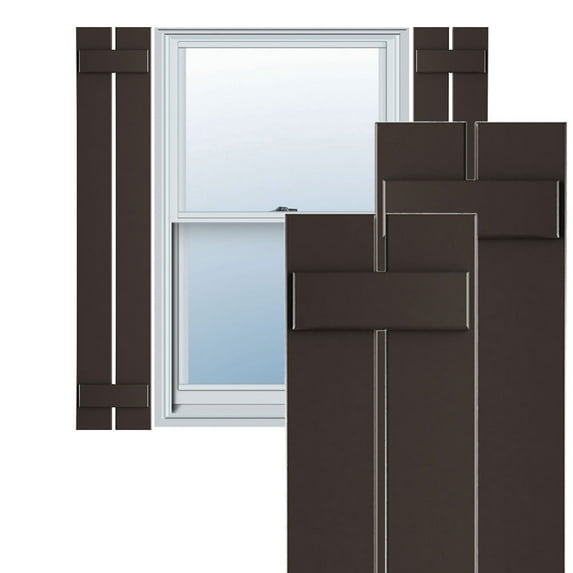 Ekena Millwork 11 1/4"W x 33"H True Fit PVC Two Board Spaced Board-n-Batten Shutters, Raisin Brown (Per Pair - Hardware Not Included)
