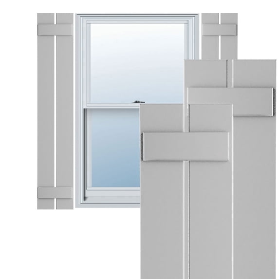Ekena Millwork 11 1/4"W x 48"H True Fit PVC Two Board Spaced Board-n-Batten Shutters, Primed (Per Pair - Hardware Not Included)