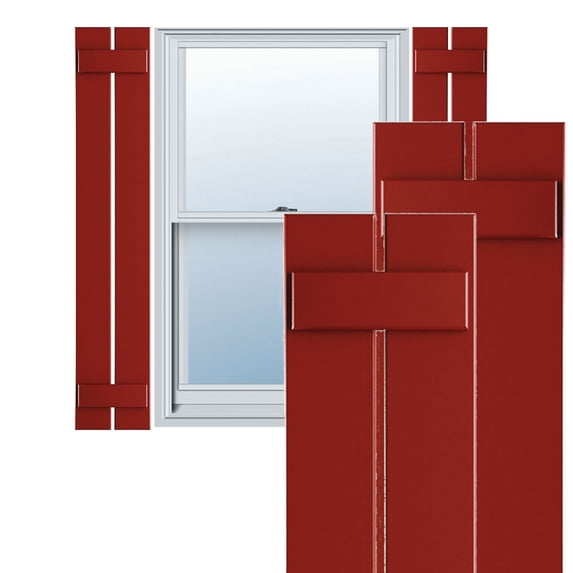 Ekena Millwork 11 1/4"W x 64"H True Fit PVC Two Board Spaced Board-n-Batten Shutters, Fire Red (Per Pair - Hardware Not Included)