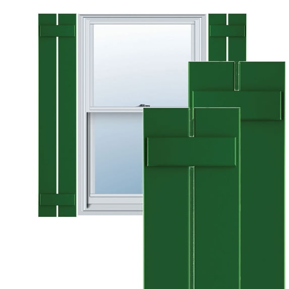 Ekena Millwork 11 1/4"W x 75"H True Fit PVC Two Board Spaced Board-n-Batten Shutters, Viridian Green (Per Pair - Hardware Not Included)